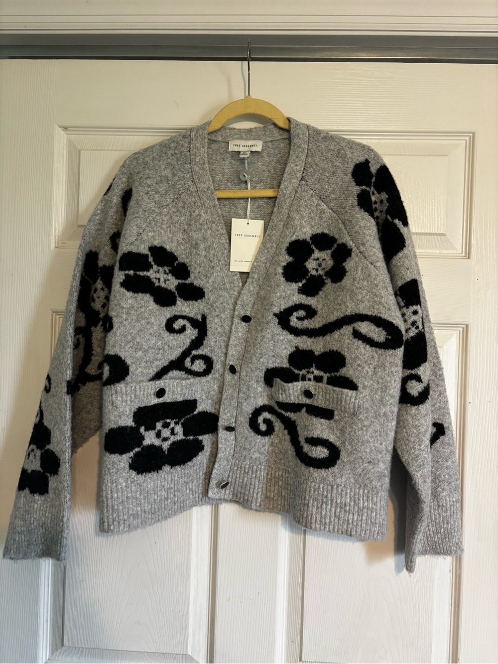 Grey Floral Knit Cardigan Sweater by Free Assembly